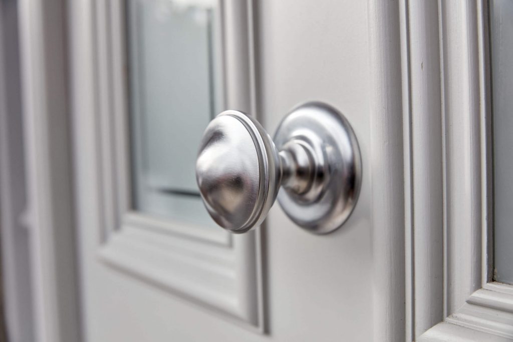 silver front door handle