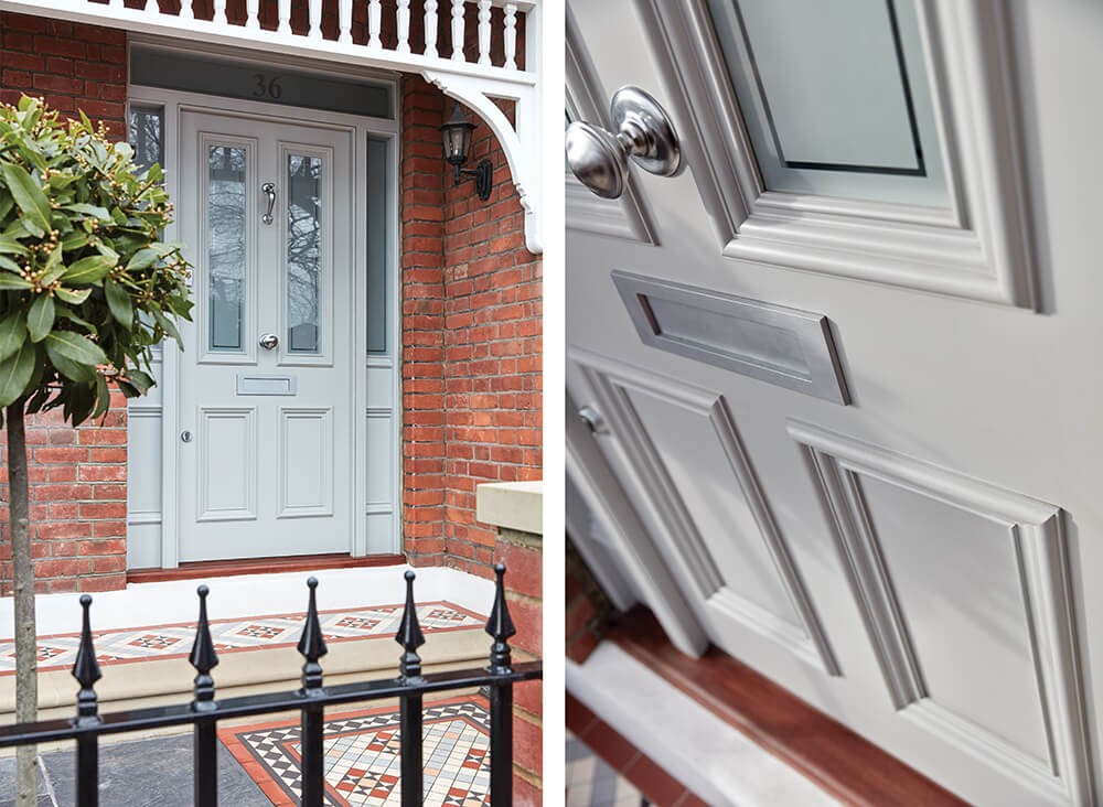 Grey Victorian style door. 