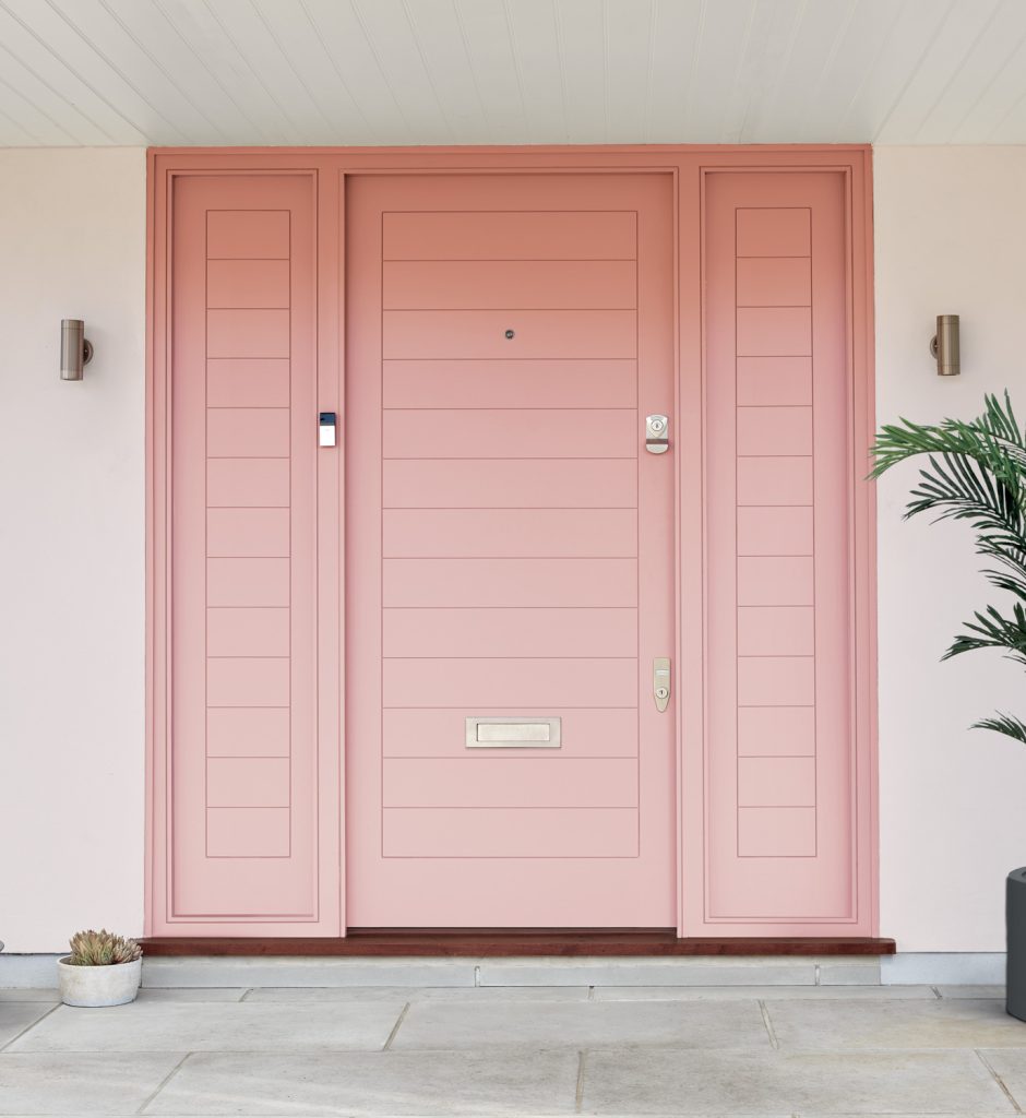 Pink Blush Contemporary door with silver hardware.